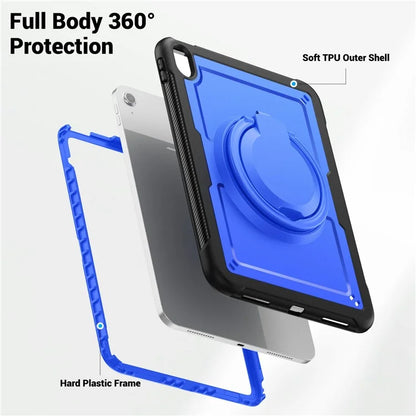 For iPad 10.9 (2022) Case PC+TPU Kickstand Tablet Cover with Pencil Holder, Shoulder Strap