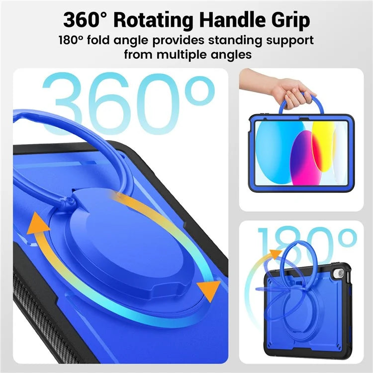 For iPad 10.9 (2022) Case PC+TPU Kickstand Tablet Cover with Pencil Holder, Shoulder Strap