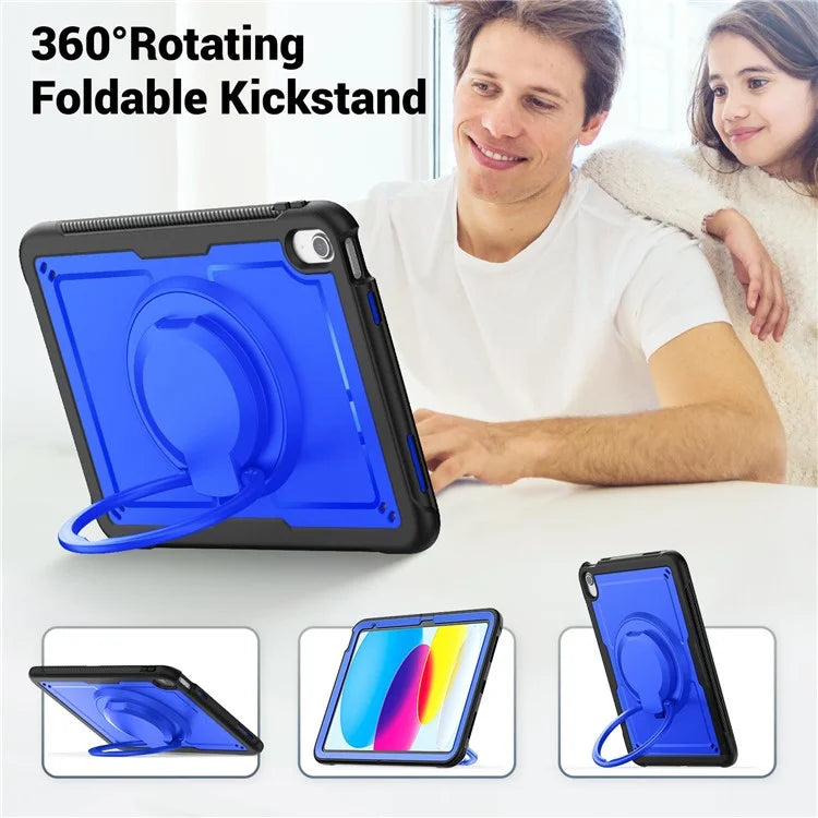 For iPad 10.9 (2022) Case PC+TPU Kickstand Tablet Cover with Pencil Holder, Shoulder Strap