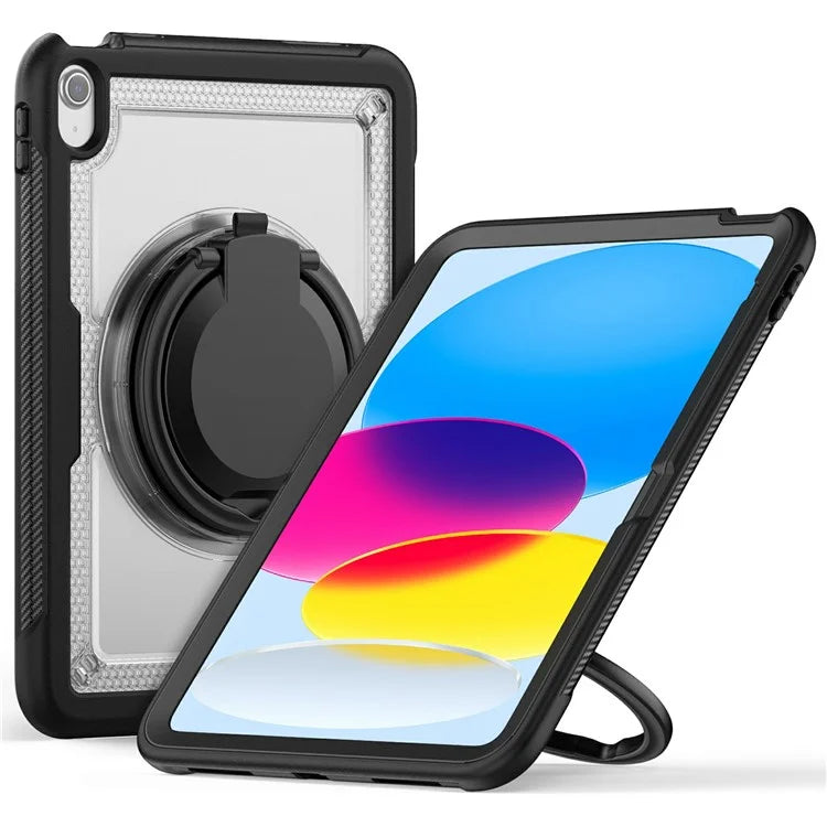 For iPad 10.9 (2022) Case PC+TPU Kickstand Tablet Cover with Pencil Holder, Shoulder Strap