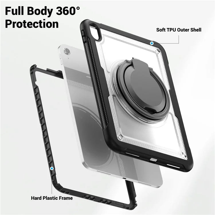 For iPad 10.9 (2022) Case PC+TPU Kickstand Tablet Cover with Pencil Holder, Shoulder Strap