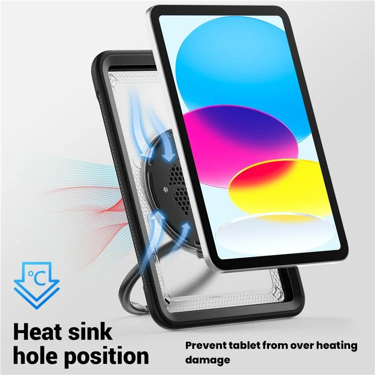 For iPad 10.9 (2022) Case PC+TPU Kickstand Tablet Cover with Pencil Holder, Shoulder Strap