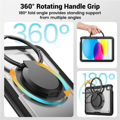 For iPad 10.9 (2022) Case PC+TPU Kickstand Tablet Cover with Pencil Holder, Shoulder Strap
