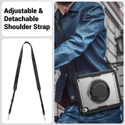 For iPad 10.9 (2022) Case PC+TPU Kickstand Tablet Cover with Pencil Holder, Shoulder Strap
