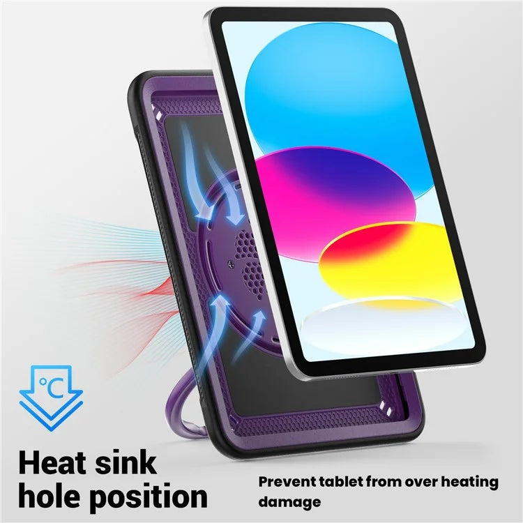 For iPad 10.9 (2022) Case PC+TPU Kickstand Tablet Cover with Pencil Holder, Shoulder Strap