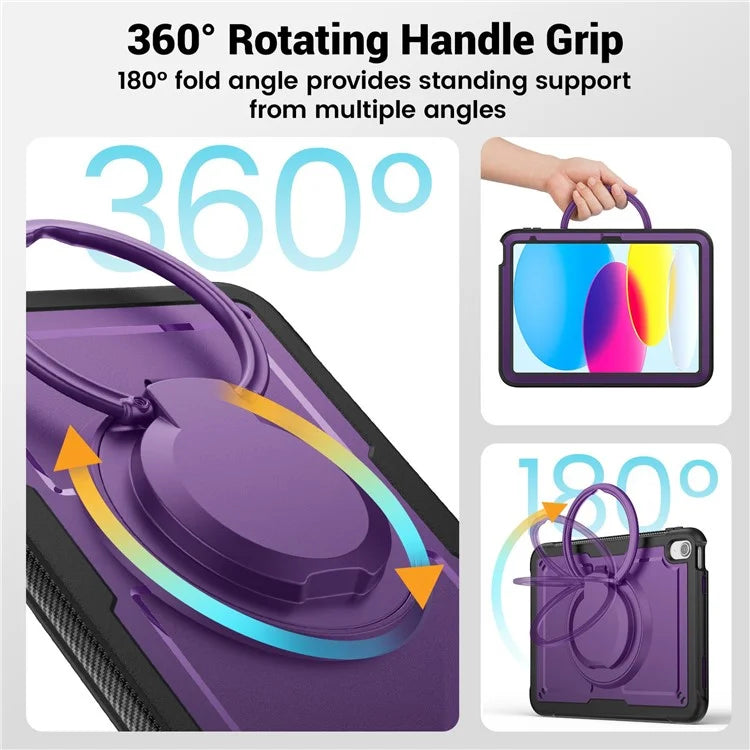 For iPad 10.9 (2022) Case PC+TPU Kickstand Tablet Cover with Pencil Holder, Shoulder Strap
