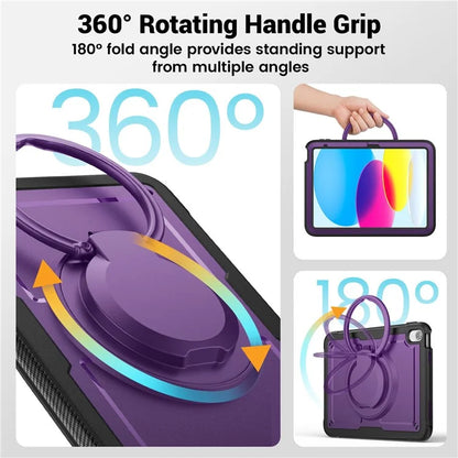 For iPad 10.9 (2022) Case PC+TPU Kickstand Tablet Cover with Pencil Holder, Shoulder Strap