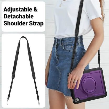 For iPad 10.9 (2022) Case PC+TPU Kickstand Tablet Cover with Pencil Holder, Shoulder Strap