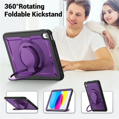 For iPad 10.9 (2022) Case PC+TPU Kickstand Tablet Cover with Pencil Holder, Shoulder Strap