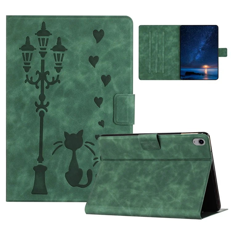 For iPad 10.9 (2022) Case Couple Cat Imprinted Microfiber Leather Smart Tablet Cover