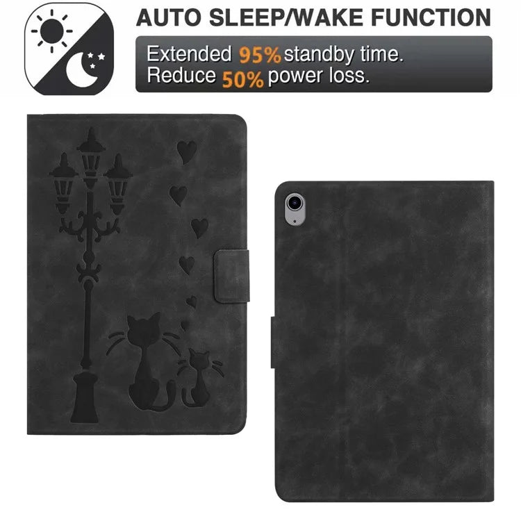 For iPad 10.9 (2022) Case Couple Cat Imprinted Microfiber Leather Smart Tablet Cover
