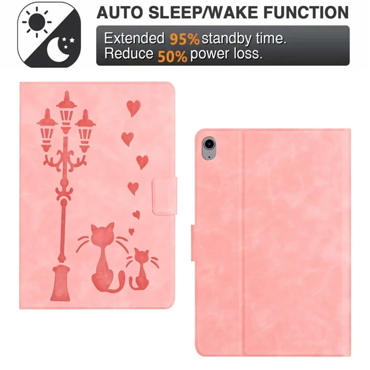 For iPad 10.9 (2022) Case Couple Cat Imprinted Microfiber Leather Smart Tablet Cover
