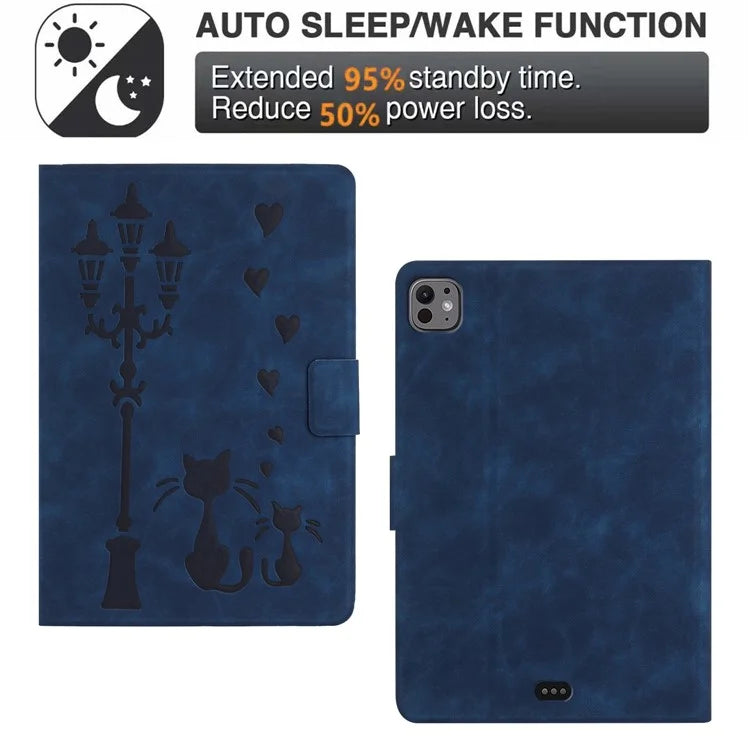 For iPad Pro 11 (2024) Case Couple Cat Imprinted Microfiber Leather Smart Tablet Cover