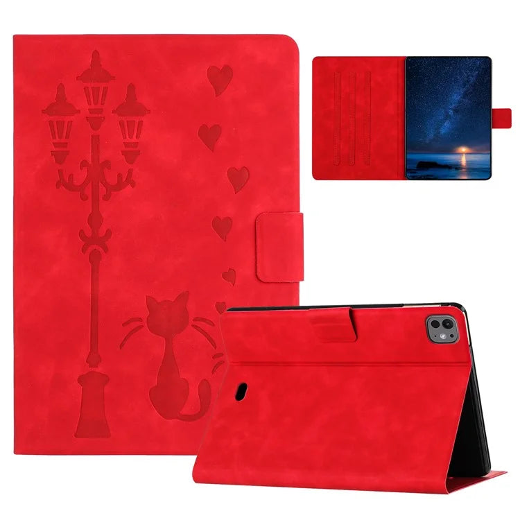For iPad Pro 11 (2024) Case Couple Cat Imprinted Microfiber Leather Smart Tablet Cover