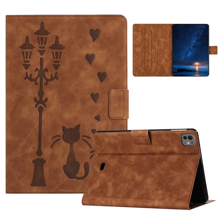 For iPad Pro 11 (2024) Case Couple Cat Imprinted Microfiber Leather Smart Tablet Cover