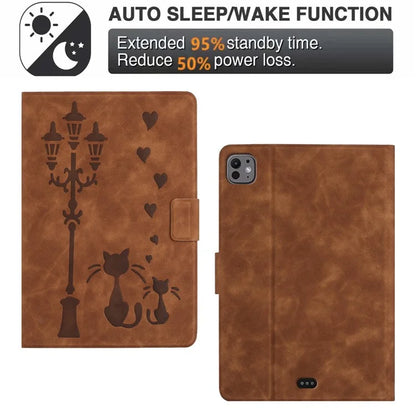 For iPad Pro 11 (2024) Case Couple Cat Imprinted Microfiber Leather Smart Tablet Cover