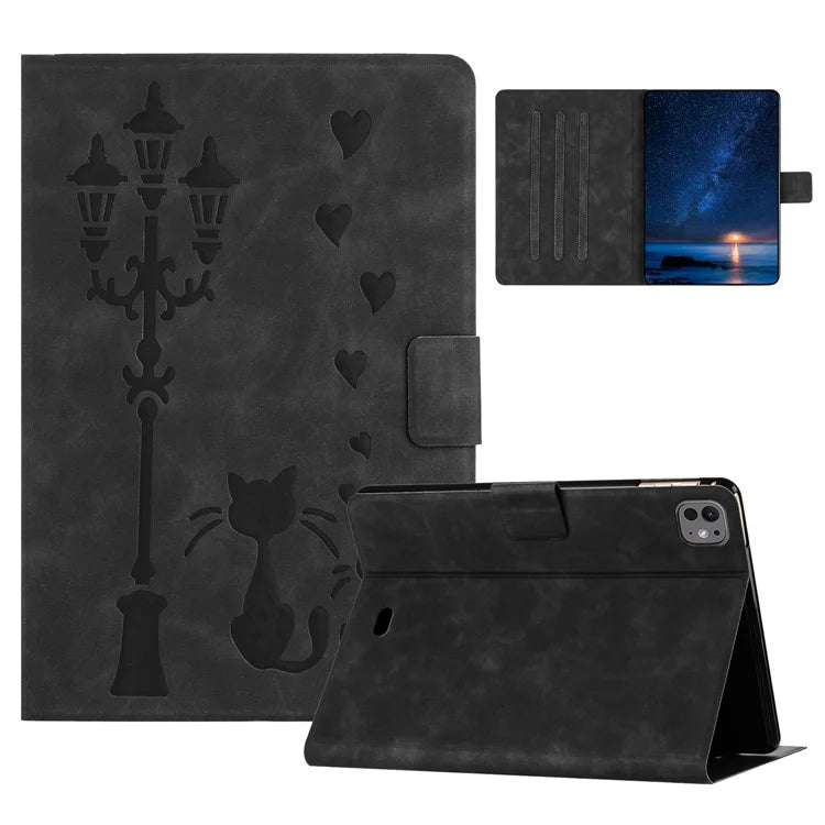 For iPad Pro 11 (2024) Case Couple Cat Imprinted Microfiber Leather Smart Tablet Cover