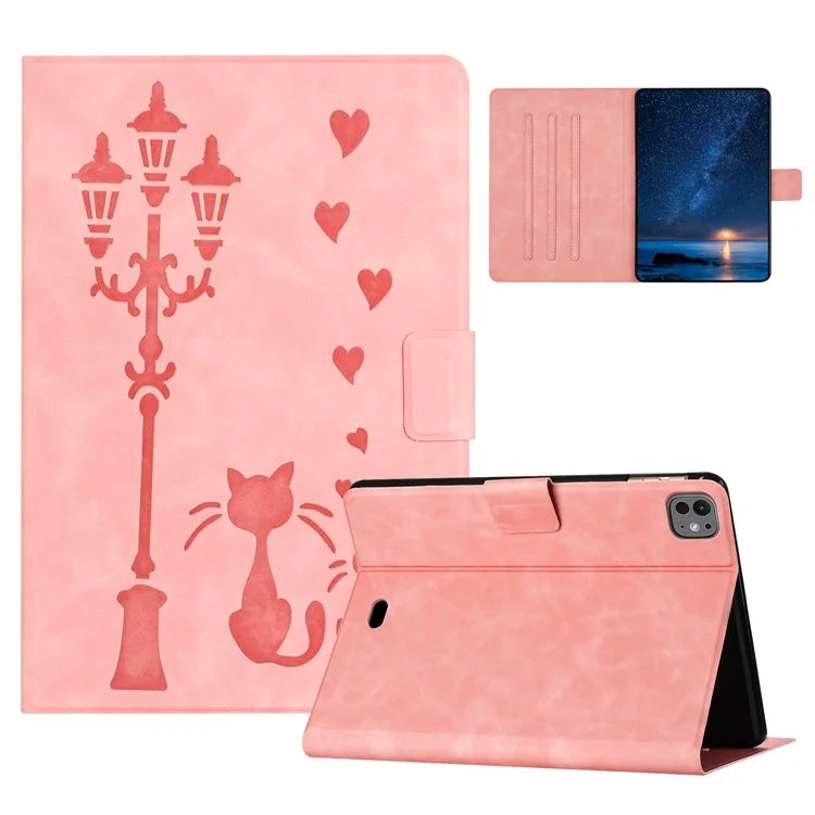 For iPad Pro 11 (2024) Case Couple Cat Imprinted Microfiber Leather Smart Tablet Cover