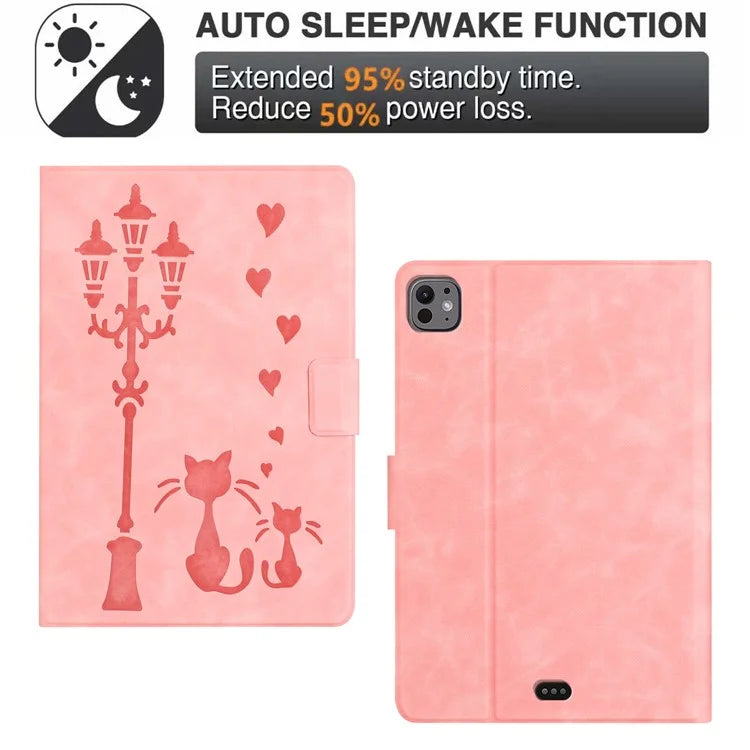 For iPad Pro 11 (2024) Case Couple Cat Imprinted Microfiber Leather Smart Tablet Cover