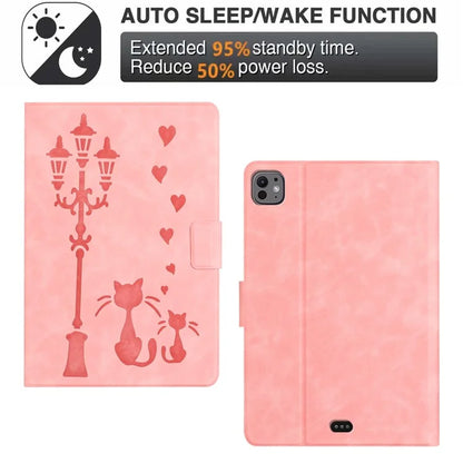 For iPad Pro 11 (2024) Case Couple Cat Imprinted Microfiber Leather Smart Tablet Cover