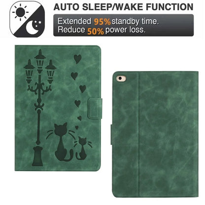 For iPad 9.7-inch (2018) / (2017) / iPad Air 2 / Air (2013) Case Couple Cat Imprinted Microfiber Leather Smart Tablet Cover