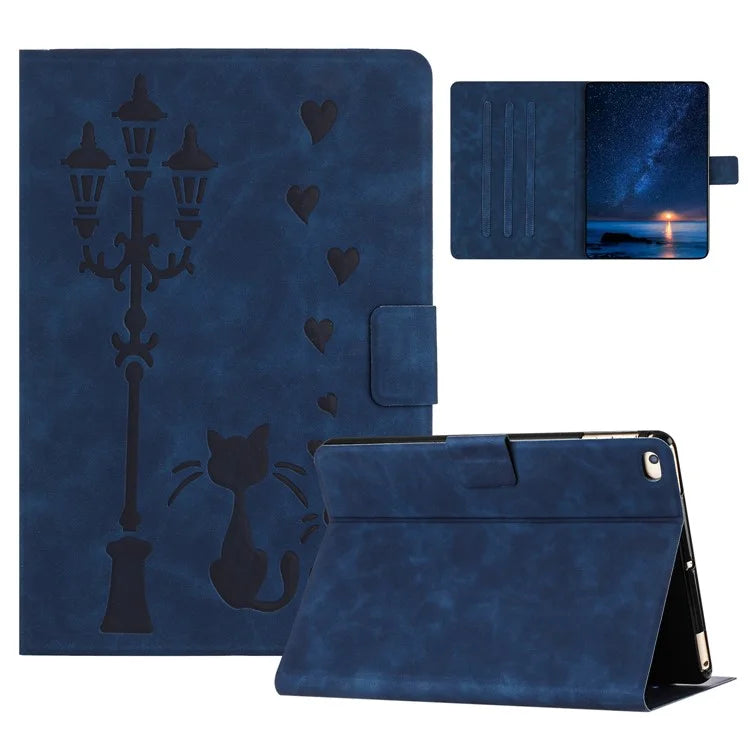 For iPad 9.7-inch (2018) / (2017) / iPad Air 2 / Air (2013) Case Couple Cat Imprinted Microfiber Leather Smart Tablet Cover