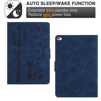 For iPad 9.7-inch (2018) / (2017) / iPad Air 2 / Air (2013) Case Couple Cat Imprinted Microfiber Leather Smart Tablet Cover