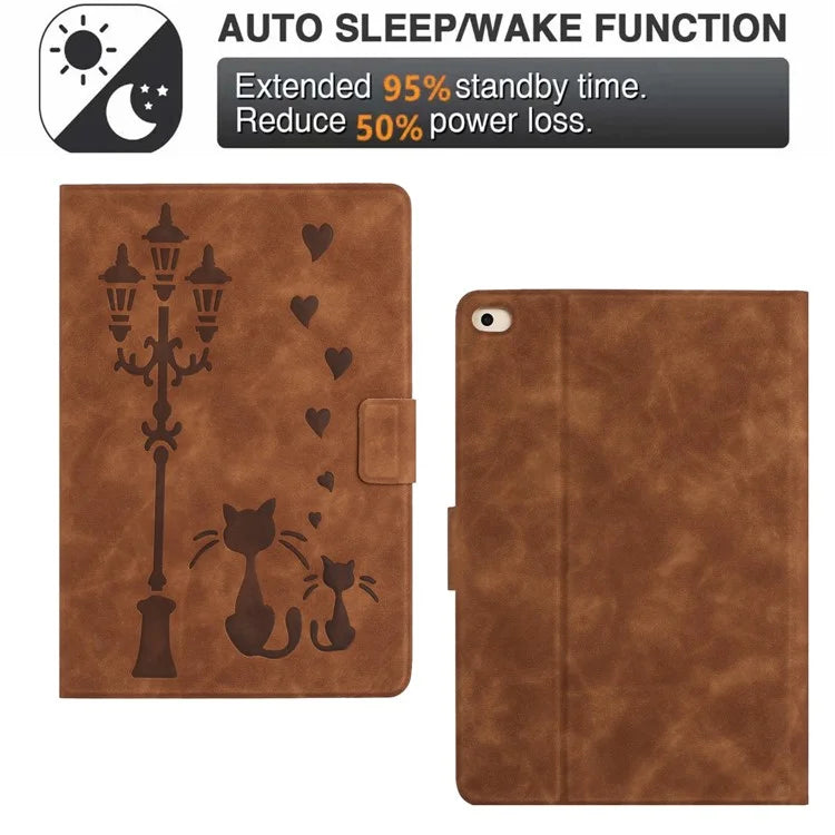 For iPad 9.7-inch (2018) / (2017) / iPad Air 2 / Air (2013) Case Couple Cat Imprinted Microfiber Leather Smart Tablet Cover