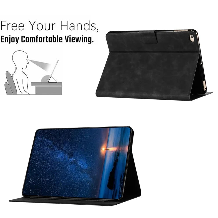 For iPad 9.7-inch (2018) / (2017) / iPad Air 2 / Air (2013) Case Couple Cat Imprinted Microfiber Leather Smart Tablet Cover
