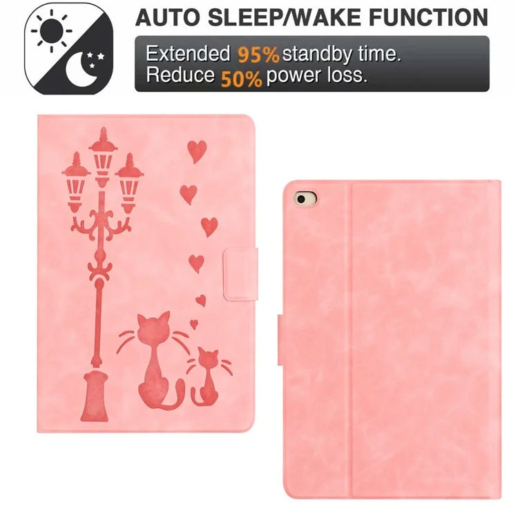 For iPad 9.7-inch (2018) / (2017) / iPad Air 2 / Air (2013) Case Couple Cat Imprinted Microfiber Leather Smart Tablet Cover