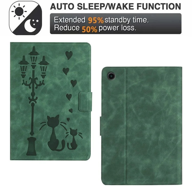 For Samsung Galaxy Tab A9 Case Couple Cat Imprinted Microfiber Leather Smart Tablet Cover