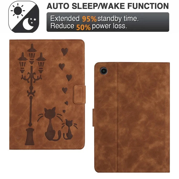 For Samsung Galaxy Tab A9 Case Couple Cat Imprinted Microfiber Leather Smart Tablet Cover
