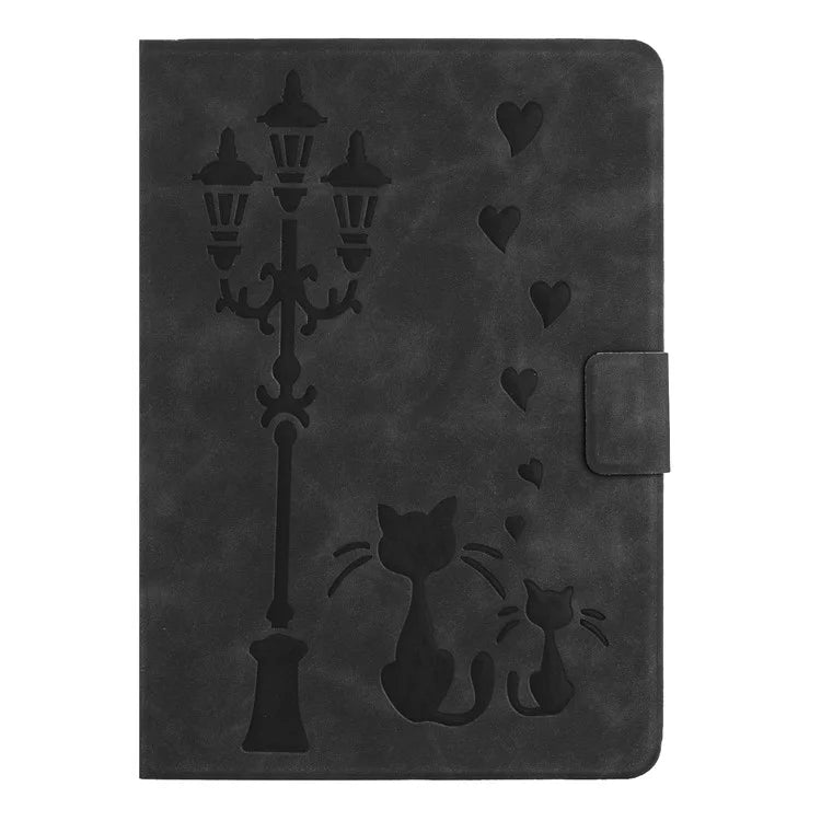 For Samsung Galaxy Tab A9 Case Couple Cat Imprinted Microfiber Leather Smart Tablet Cover