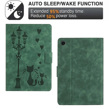For Samsung Galaxy Tab A9+ SM-X210 / X216 / X218 Case Couple Cat Imprinted Microfiber Leather Smart Tablet Cover