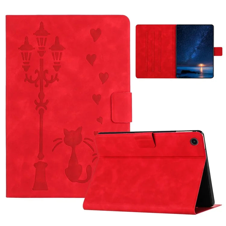 For Samsung Galaxy Tab A9+ SM-X210 / X216 / X218 Case Couple Cat Imprinted Microfiber Leather Smart Tablet Cover