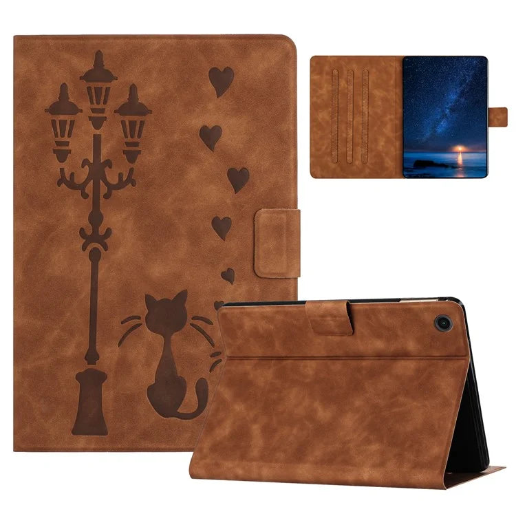 For Samsung Galaxy Tab A9+ SM-X210 / X216 / X218 Case Couple Cat Imprinted Microfiber Leather Smart Tablet Cover