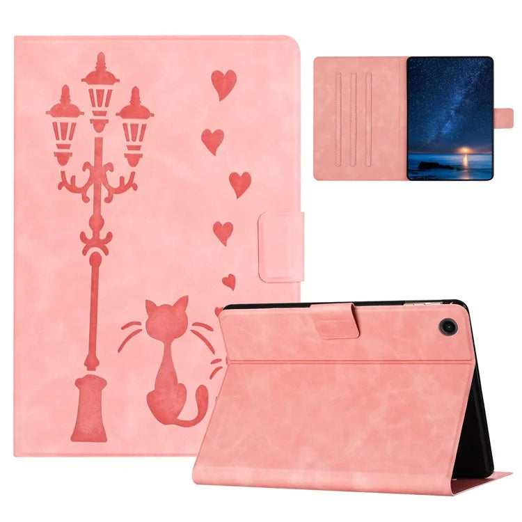 For Samsung Galaxy Tab A9+ SM-X210 / X216 / X218 Case Couple Cat Imprinted Microfiber Leather Smart Tablet Cover