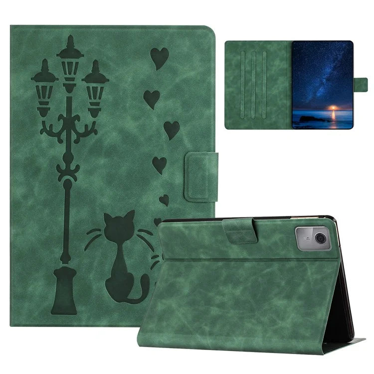 For Lenovo Tab M11 / Xiaoxin Pad 11 2024 TB-330FU Case Couple Cat Imprinted Microfiber Leather Smart Tablet Cover
