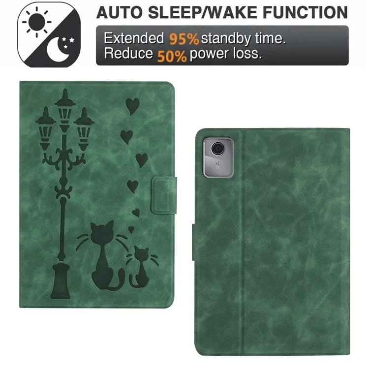 For Lenovo Tab M11 / Xiaoxin Pad 11 2024 TB-330FU Case Couple Cat Imprinted Microfiber Leather Smart Tablet Cover