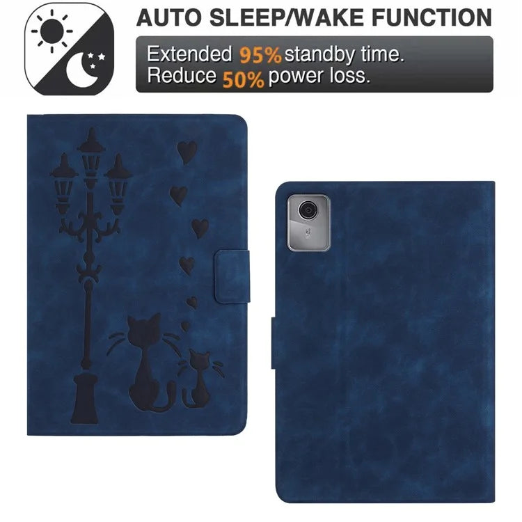For Lenovo Tab M11 / Xiaoxin Pad 11 2024 TB-330FU Case Couple Cat Imprinted Microfiber Leather Smart Tablet Cover