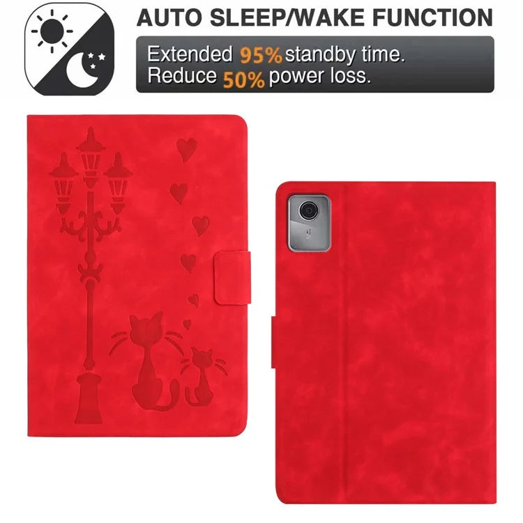 For Lenovo Tab M11 / Xiaoxin Pad 11 2024 TB-330FU Case Couple Cat Imprinted Microfiber Leather Smart Tablet Cover