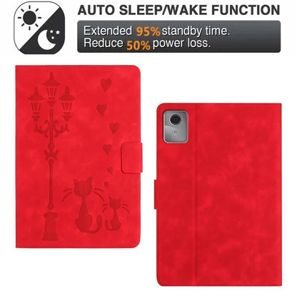 For Lenovo Tab M11 / Xiaoxin Pad 11 2024 TB-330FU Case Couple Cat Imprinted Microfiber Leather Smart Tablet Cover