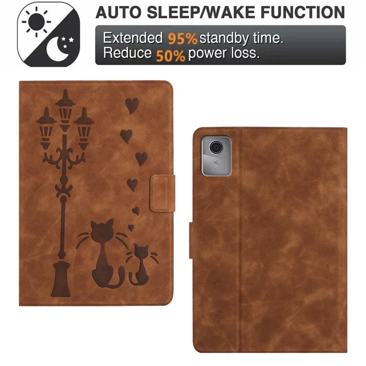 For Lenovo Tab M11 / Xiaoxin Pad 11 2024 TB-330FU Case Couple Cat Imprinted Microfiber Leather Smart Tablet Cover