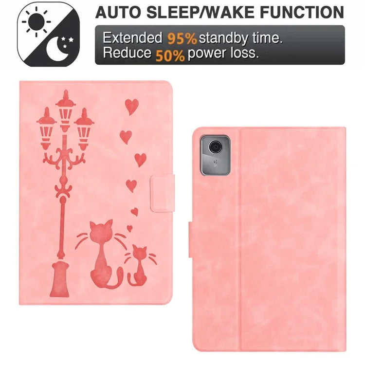 For Lenovo Tab M11 / Xiaoxin Pad 11 2024 TB-330FU Case Couple Cat Imprinted Microfiber Leather Smart Tablet Cover