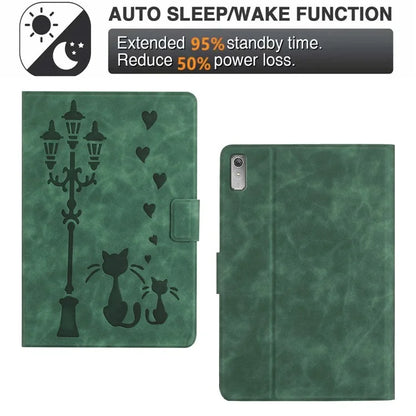 For Lenovo Tab P11 Gen 2 TB-350 Case Couple Cat Imprinted Microfiber Leather Smart Tablet Cover