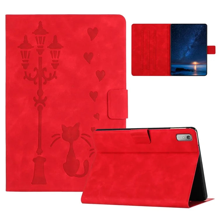 For Lenovo Tab P11 Gen 2 TB-350 Case Couple Cat Imprinted Microfiber Leather Smart Tablet Cover
