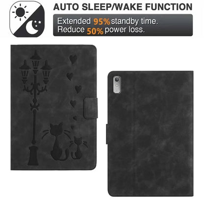For Lenovo Tab P11 Gen 2 TB-350 Case Couple Cat Imprinted Microfiber Leather Smart Tablet Cover