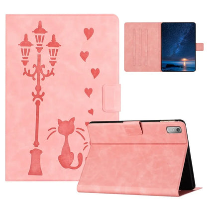 For Lenovo Tab P11 Gen 2 TB-350 Case Couple Cat Imprinted Microfiber Leather Smart Tablet Cover