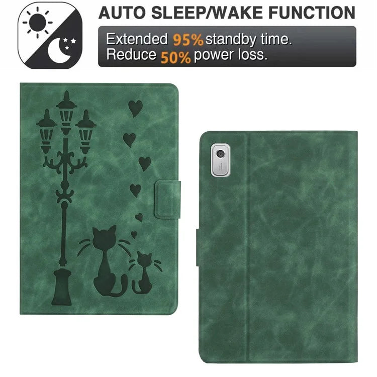 For Lenovo Tab M9 TB-310FU Case Couple Cat Imprinted Microfiber Leather Smart Tablet Cover