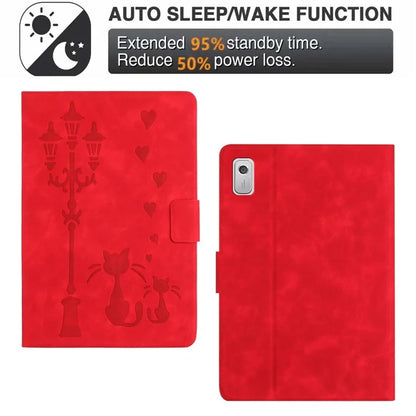 For Lenovo Tab M9 TB-310FU Case Couple Cat Imprinted Microfiber Leather Smart Tablet Cover